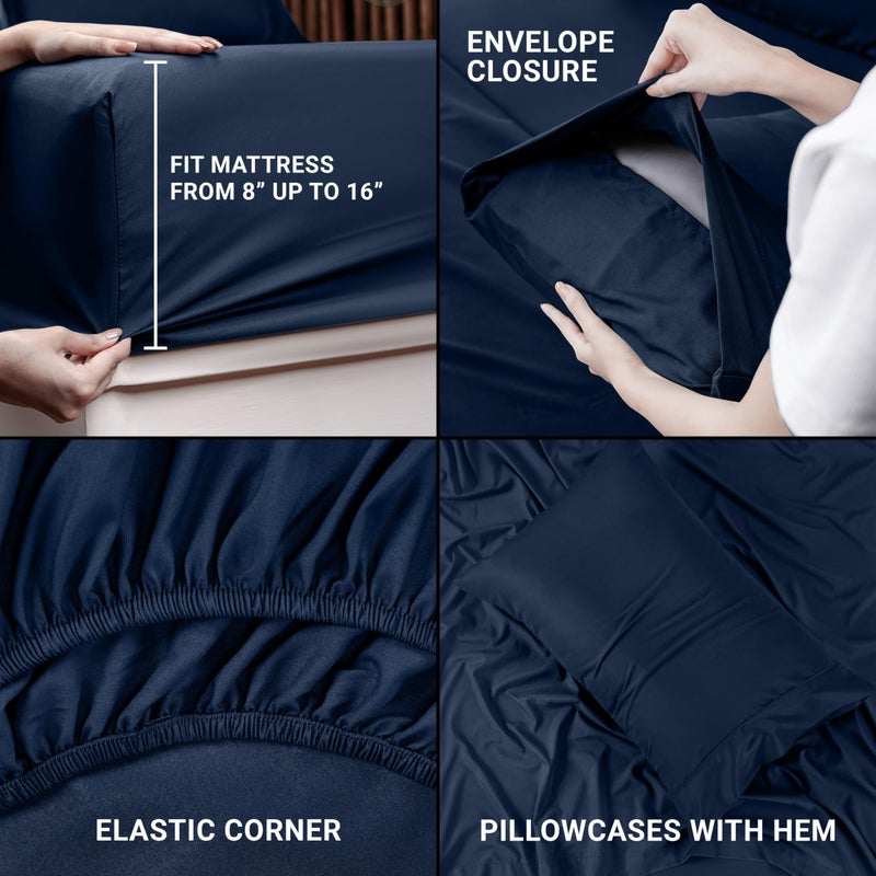 Utopia Bedding Twin Sheet Set â€“ 3 Piece Bed Sheets for Twin Size Bed, Soft and Breathable Microfiber, Includes 1 Fitted Sheet, 1 Flat Sheet and 1 Pillowcase (Navy Blue) - Image 4